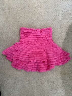 Love Shack Fancy Pink Ruffled Tiered Women's Skirt
